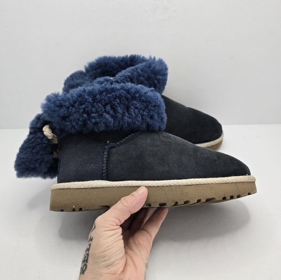 UGG | Selene Bailey II navy suede shearling lined boho slip-on boots | WMS 5 - Picture 3 of 13